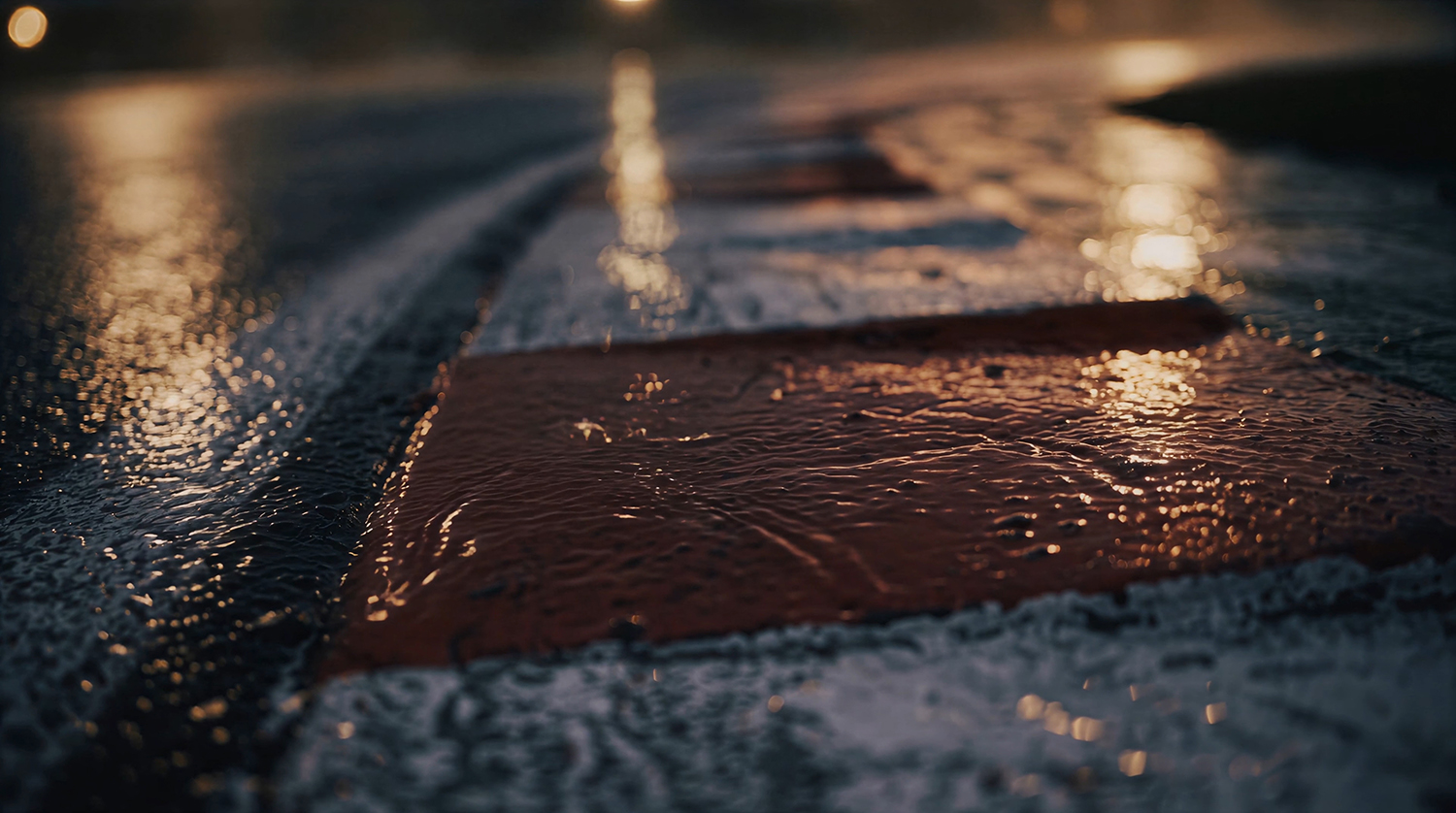 Wet kerb at dusk — colour and texture study